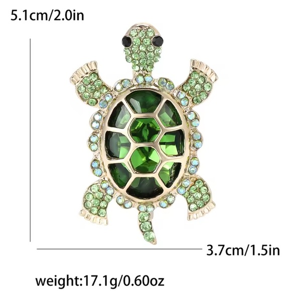 Green Turtle Crystal Brooch - Picture 8 of 9